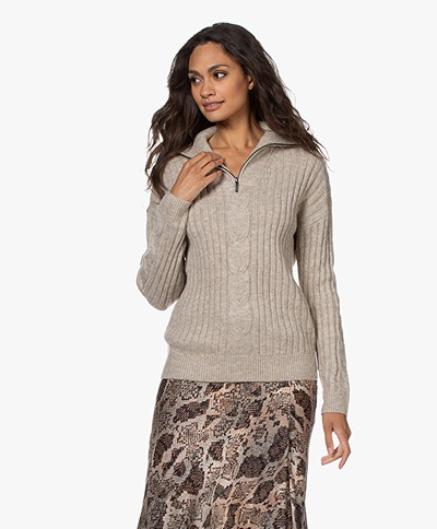 indi & cold Turtleneck Sweater with Zip-closure - Beige