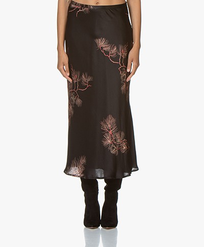 Pomandère Silk Printed Midi Skirt - Black