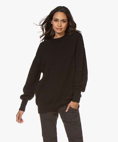 Closed Long Oversized Wool Blend Sweater - Black