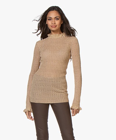 By Malene Birger Alivia Lurex Rib Pullover with Ruffles - Gold