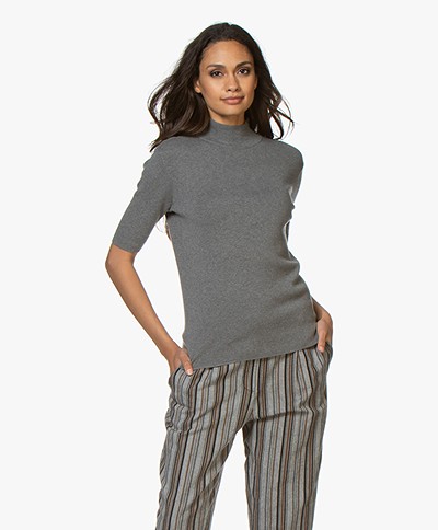 JapanTKY Tora Cotton Short Sleeve Turtleneck Sweater - Grey Melange
