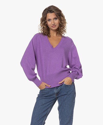 Repeat Balloon Sleeve V-neck Sweater - Lilac