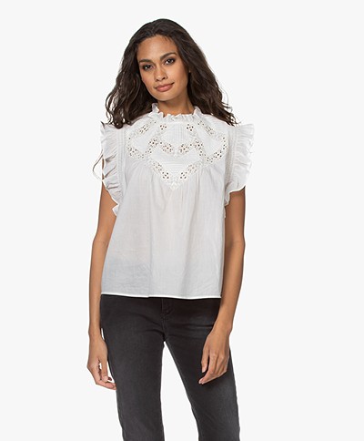 ba&sh Wood Mouwloze Broderie Anglaise Blouse - Off-white