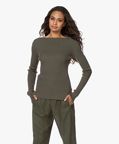 Woman by Earn Cory Ribbed Modal Blend Boatneck Sweater - Army