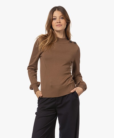 Plein Publique La Clique Buttoned Merino Sweater - Camel/Black