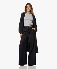 Drykorn Viaja Lang Katoen-Cashmere Capuchonvest - Donkerblauw