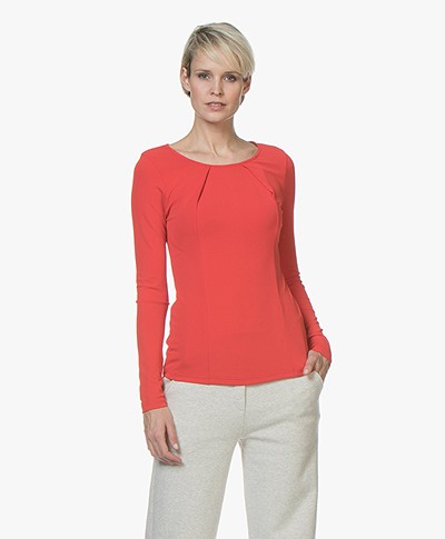 no man's land Crepe Long Sleeve with Pleated Details - Scarlet