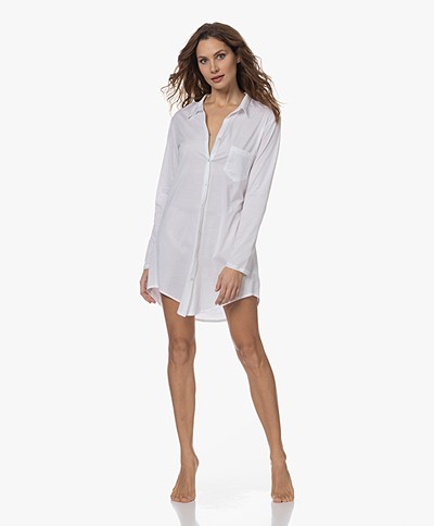 HANRO Cotton Deluxe Jersey Boyfriend Pyjamashirt - Wit