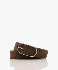 Closed Nubuck Belt with Oval Buckle - Chilly Chocolate