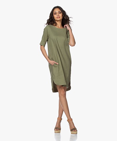Woman by Earn Cara Stretch Linen Tunic Dress - Green