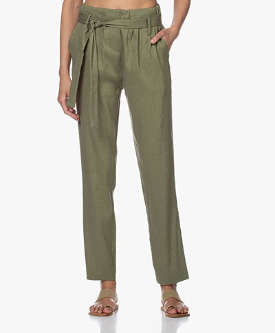 Woman by Earn Maddy Linen Blend Paperbag Pants - Green