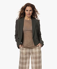 Closed Cropped Wolmix Blazer - Donkergroen