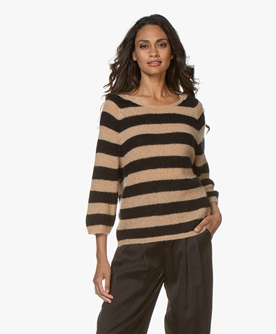 Sibin/Linnebjerg Panama Striped Sweater - Light camel/black