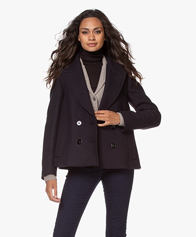 Drykorn Iverness Double-breasted Wool Blend Coat - Dark Navy