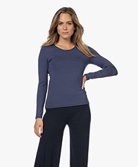 Belluna Bretonne Striped Viscose Jersey Long Sleeve - Navy/Jeans