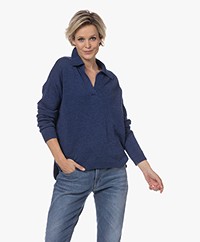 Repeat Cashmere Sweater with Turn-over Collar - Saphire