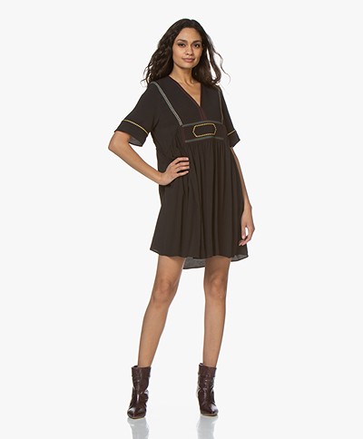 ba&sh Talia Dress with Embroidered Details - Carbon