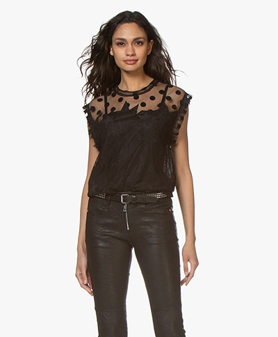 Zadig & Voltaire Tetro Lace Top with Silk - Black