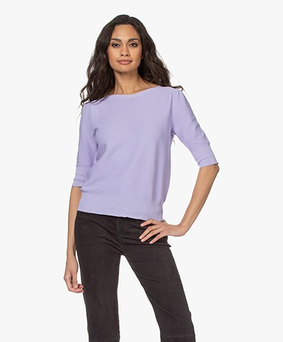 no man's land Cotton Sweater with Short Puff Sleeves - Pale Lilac