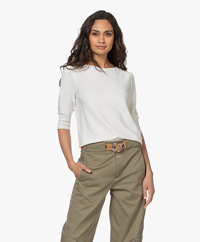 no man's land Cotton Sweater with Short Puff Sleeves - Ivory