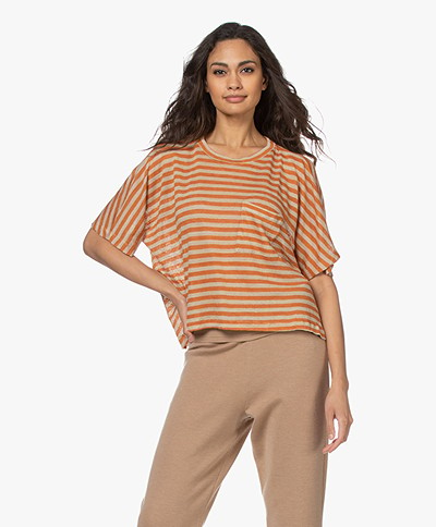 Pomandère Striped Linen Blend T-shirt - Curcuma