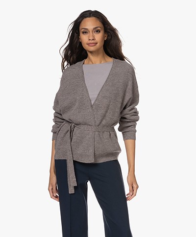 Closed Knitted Wrap Cardigan - Taupe Melange