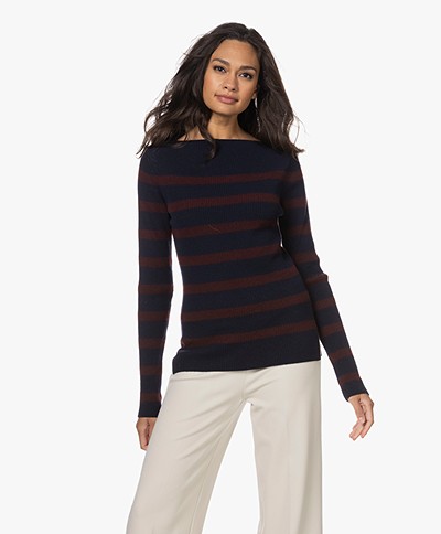 Woman by Earn Lory Stripes Boatneck Sweater - Navy/Amarena