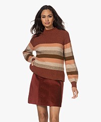 indi & cold Striped Puff Sleeve Sweater - Rojo