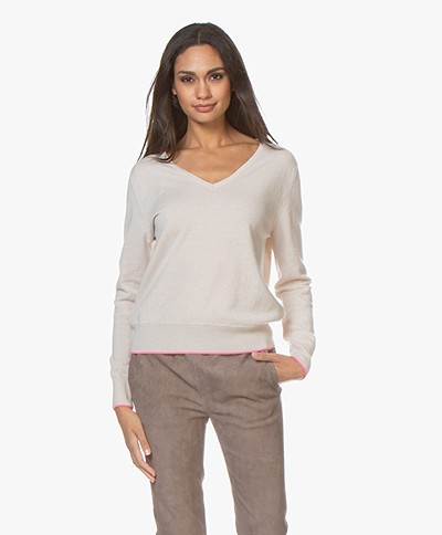 no man's land Wool Blend V-neck Sweater - Marble/Fluo Pink
