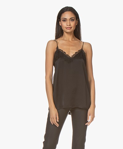 ANINE BING Belle Silk Camisole with Lace - Black