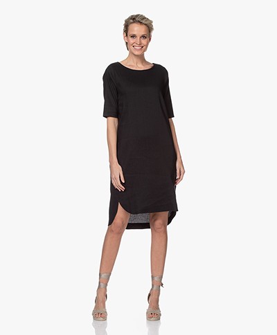 Woman by Earn Cara Stretch Linen Tunic Dress - Black