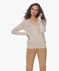 Repeat Organic Cotton Blend V-neck Sweater - Beige