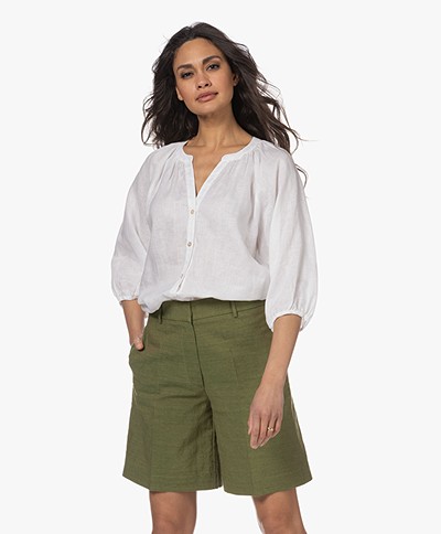 Repeat Gathered Linen Blouse - White