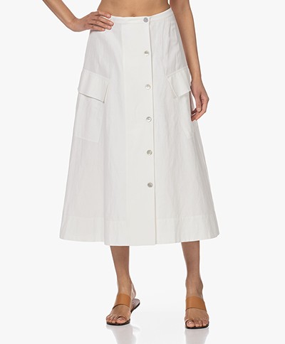 Vince Utility Button Down Cotton-Linen Skirt - Off-white 