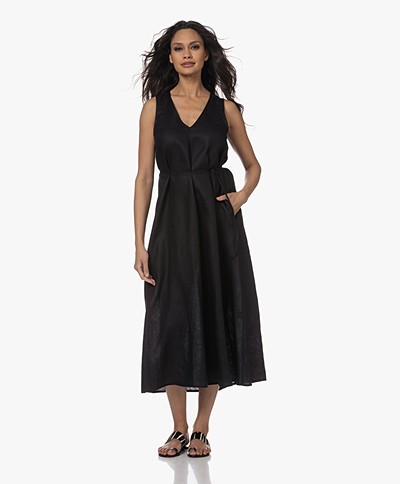 Resort Finest Linen V-neck Tank Dress - Black