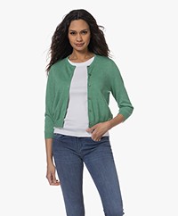 Repeat Buttoned Cardigan with Cropped Sleeves - Green