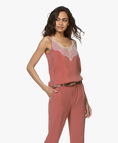 Drykorn Letitia Cupro Camisole with Lace - Terracotta Pink