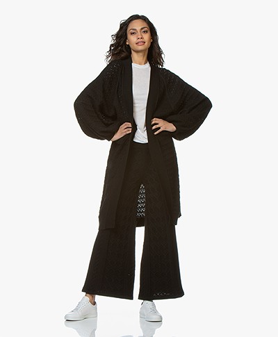 I Love Mr Mittens Long Lace Cardigan with Balloon Sleeves - Black