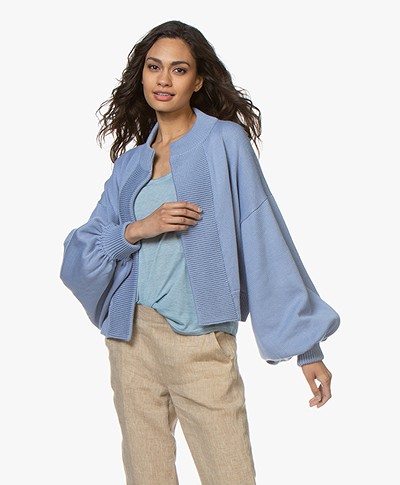 I Love Mr Mittens Bomber Cardigan with Balloon Sleeves - Denim