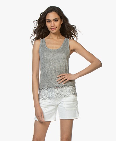 Majestic Filatures Linen Jersey Top with Lace - Granit