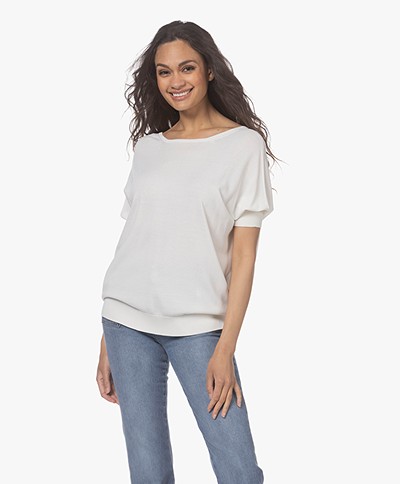 LaSalle Reversable Viscose Blend Short Sleeve Sweater - Panna