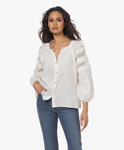 Resort Finest Embroidered Linen Blouse - Off-white