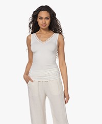 by-bar Double V-neck Top with Lace - Off-white