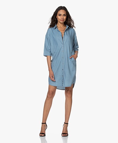 by-bar Bloeme Cropped Sleeve Shirt Dress - Light Denim