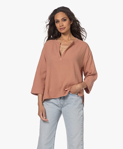 by-bar Stina Doppia Muslin Cropped Sleeve Blouse - Old Rose