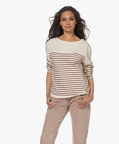 Closed Striped Cotton Long Sleeve - Red Plum