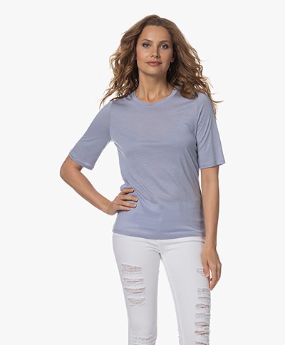 Filippa K Elena Tencel Elbow-length Sleeve T-shirt - Faded Blue
