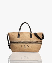 IRO Cabiro Raffia Bag with Logo and Stripe detail - Black/Natural