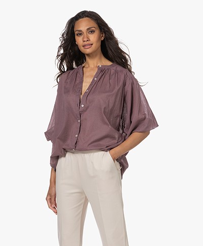 by-bar Lucy Pleated Voile Blouse - Dark Lavender