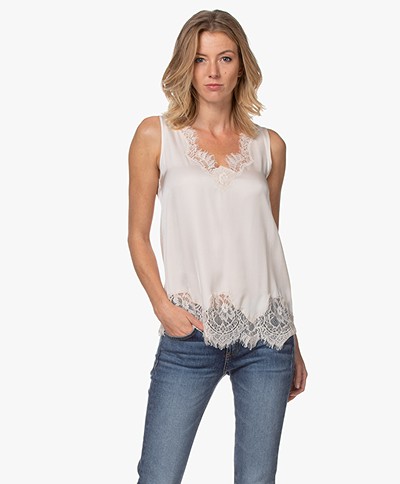 Repeat Silk Blend Top with Lace - Powder